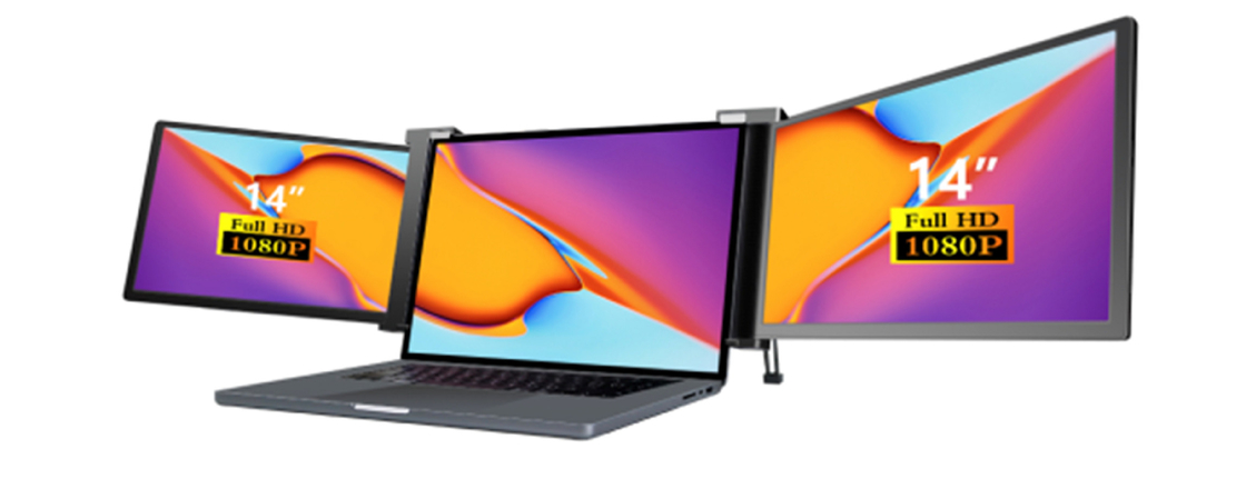 Dos monitores portátiles panorámicos de 14 pulgadas Configuración de tres pantallas con pantalla fina de 25.3 mm Full HD IPS 16/9 relación de aspecto