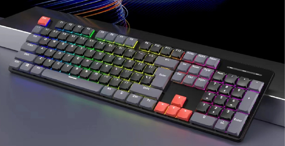 Teclado mecánico ergonómico con teclas completas tipo-C anti-fantasma y teclado flotante de inyección moldeado en dos colores