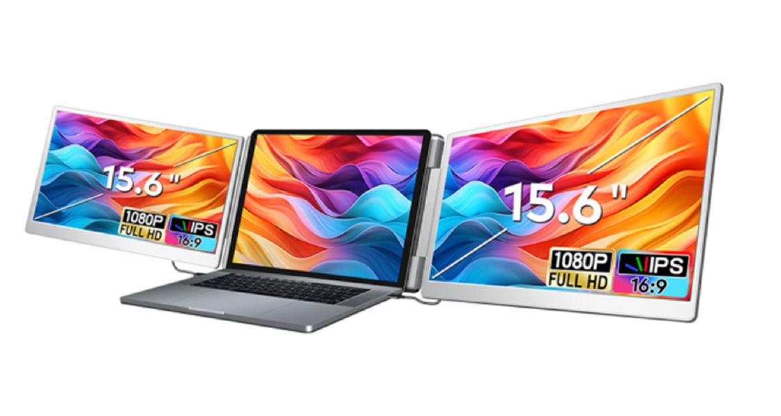 2 * 15,6 pulgadas de vista completa FHD monitor de ordenador portátil: 16:9 relación de aspecto, 1920 * 1080 IPS resolución de alta definición, Tipo-C 3.1 interfaz, soporte HDR, pantalla voltear