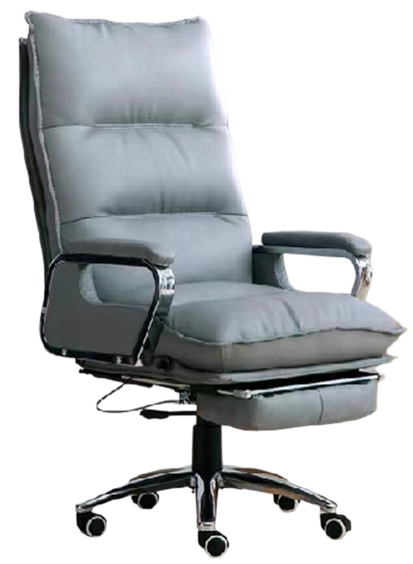Sillas de oficina ergonómicas con reposabrazos cromados acolchados de PU y asientos gruesos de PU grises, soporte de elevación neumática de 100 mm, rotación e inclinación