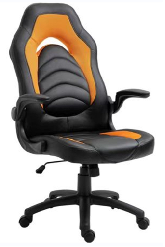 Sillones de oficina ergonómicos Base de nylon de 320 mm con ruedas de rodillo de 100 mm Rodas de elevación neumáticas PU reversible Apoyo de cojines Color negro y naranja