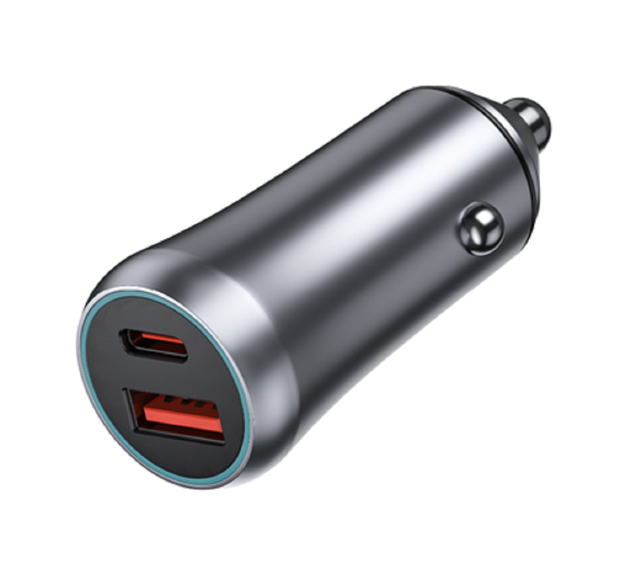Cargador de automóvil USB-C de doble puerto de 48W con PD 20W y QC 18W, entrada de 12-24V DC ABS + PC a prueba de fuego