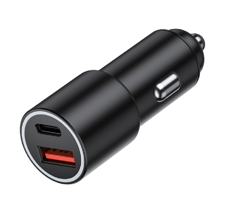 Cargador de automóvil USB-C de doble puerto de 48W con PD 20W y QC 18W, entrada de 12-24V DC ABS + PC a prueba de fuego