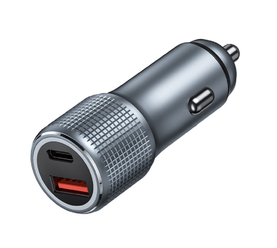 Cargador de automóvil USB-C de doble puerto de 48W con PD 20W y QC 18W, entrada de 12-24V DC ABS + PC a prueba de fuego