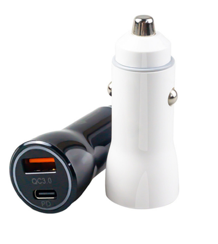 Cargador de coche USB-C de doble puerto de 48W con PD 20W y QC 18W, entrada de 12-24V DC, ABS+PC a prueba de fuego