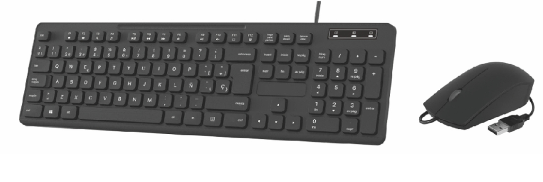 Combo de teclado y ratón con cable Negro Teclado de teclas de película de carbono de 24 mm de grosor Resolución de 1200 DPI Interfaz USB Plug and Play