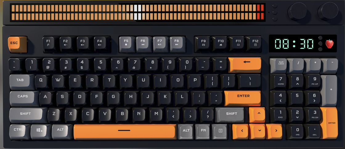 Teclado multimodo Teclado de alta gama con control de perilla de triple modo Iluminación RGB Reloj despertador de tomate Diseño ergonómico