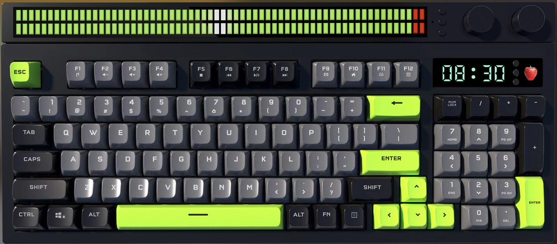Teclado multimodo Teclado de alta gama con control de perilla de triple modo Iluminación RGB Reloj despertador de tomate Diseño ergonómico