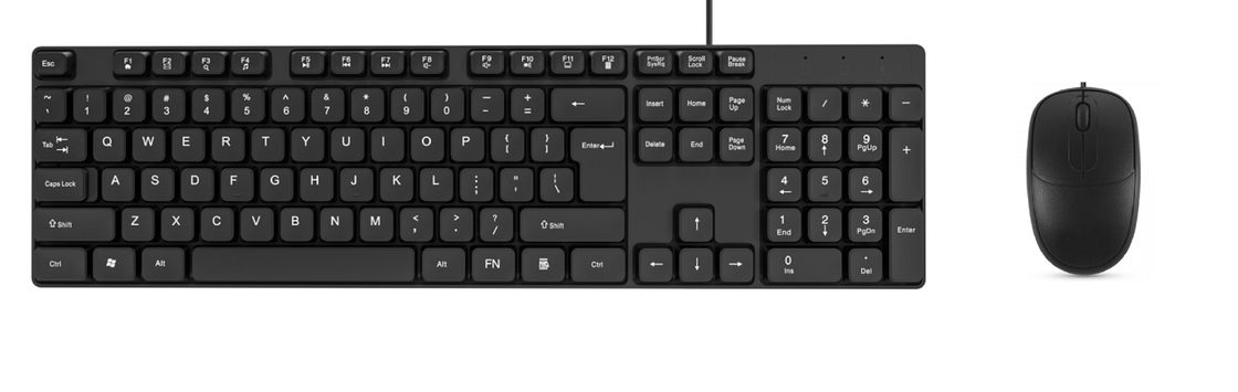 Combo de teclado y ratón con cable impermeable de 104 teclas, USB Plug-Play, material HIPS, teclas multimedia para oficina