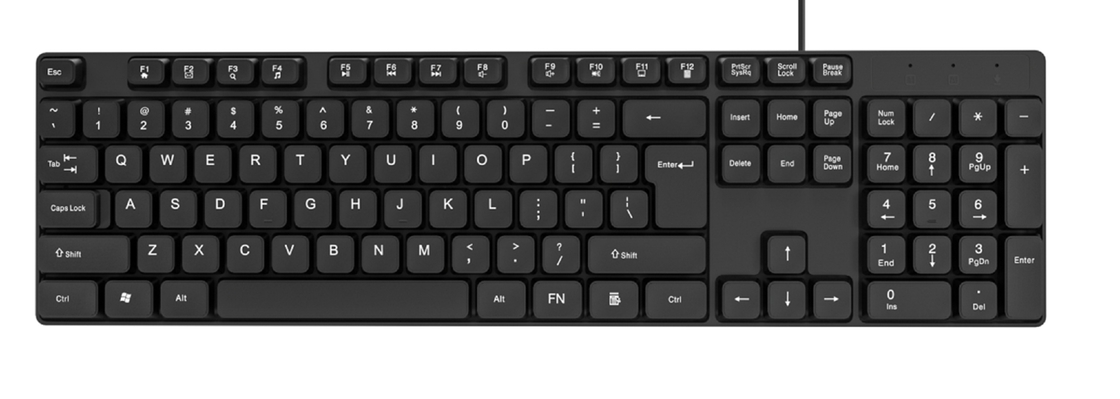 Combo de teclado y ratón con cable impermeable de 104 teclas, USB Plug-Play, material HIPS, teclas multimedia para oficina