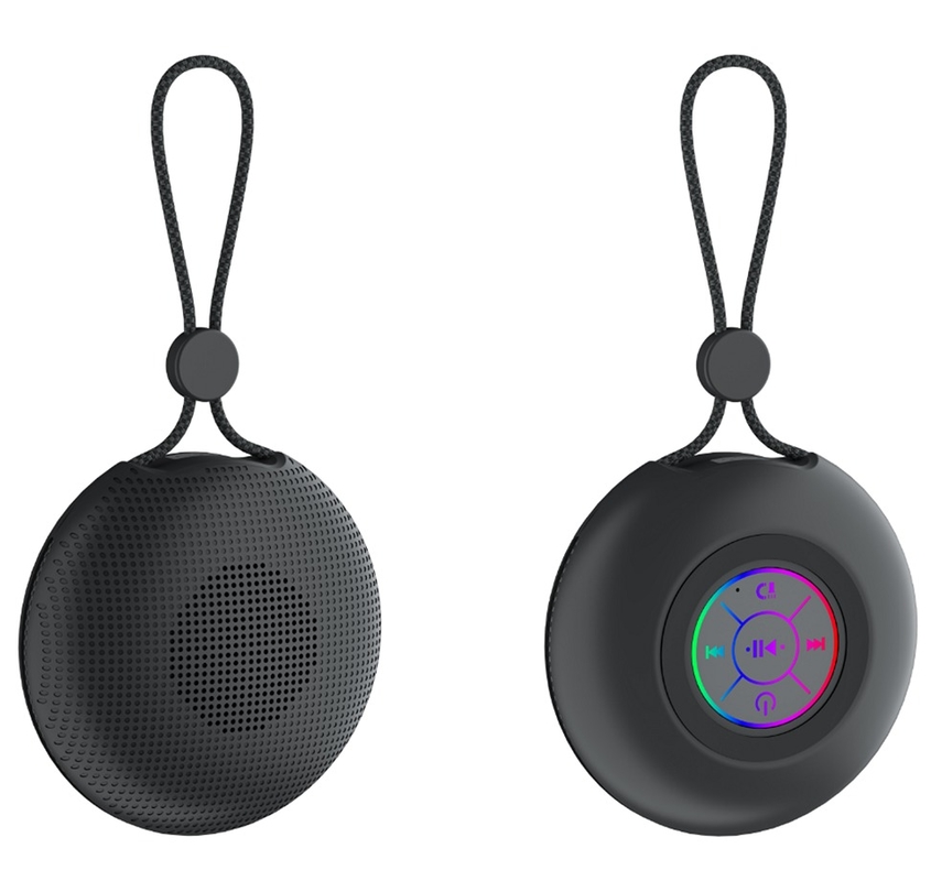 Altavoz portátil Bluetooth 5.3 con IPX4 impermeabilización Luces RGB Diseño de cuerda colgante 52mm Conductor 5W Salida Tipo-C Carga