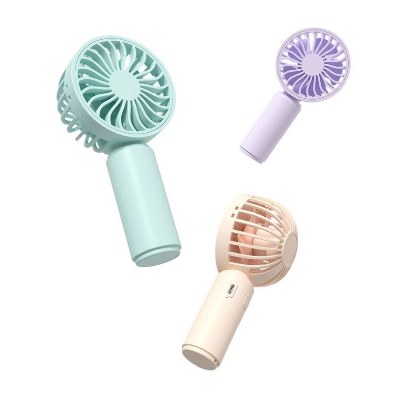 Mini ventilador de mano 300mAh Batería 1H Duración de la batería Admite 1.5H Carga Tipo-C Interruptor Ubicado en la parte trasera Rosa Azul Púrpura