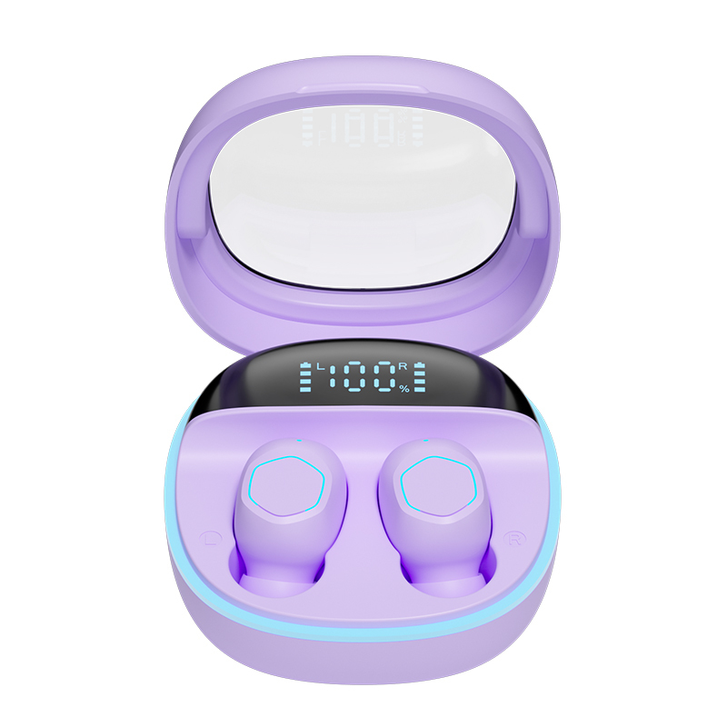 Auriculares inalámbricos ETEK con pantalla LED y tapa transparente, BT 5.3, control táctil, altavoz F10, negro, blanco, morado