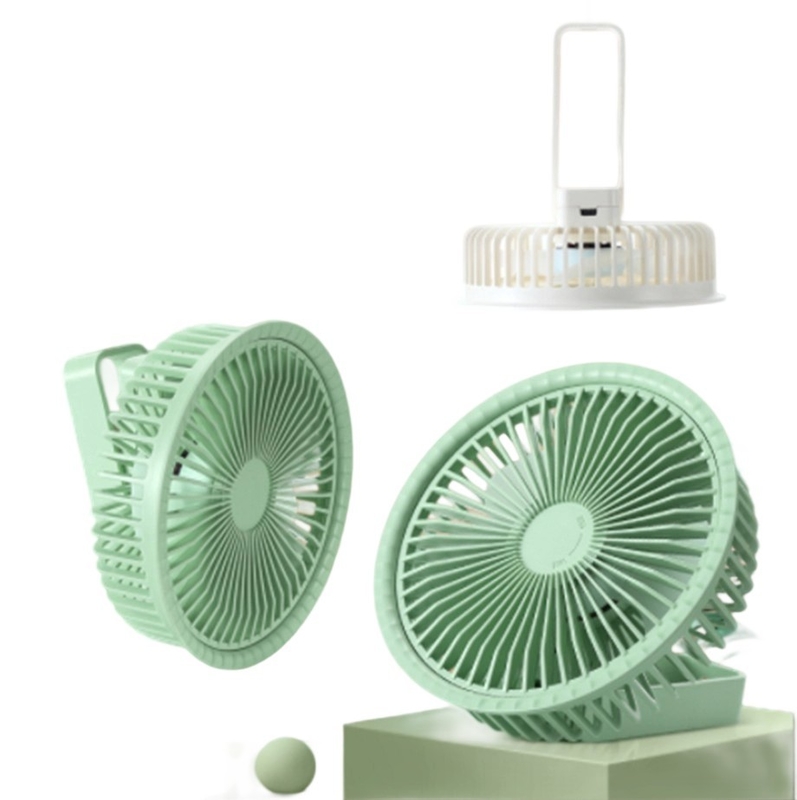 Ventilador silencioso de 3 velocidades para escritorio de pie o colgando 1200mAh Batería tipo-C Carga rápida con 2-3 horas de tiempo de funcionamiento Blanco verde
