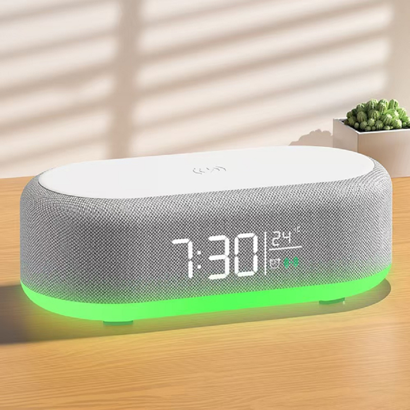 ETEK Bluetooth 5.3 altavoz multifunción con pantalla de temperatura, reloj, batería de 1200mAh, carga inalámbrica de 15W, controlador de 5W de 52mm.