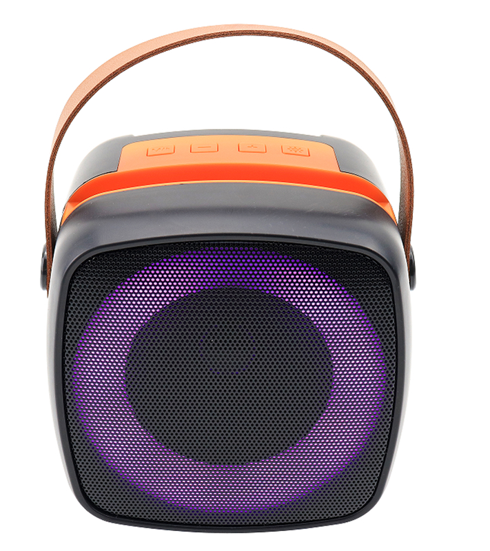 Altavoz portátil Bluetooth ETEK de 66 mm y 5W con batería de 1200 mAh, iluminación RGB, multifunción con asa/soporte.