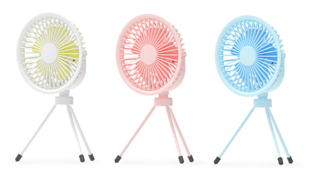 Ventilador portátil ETEK 3 en 1 (rosa/azul/blanco), batería de 2000 mAh (4H de carga), material ABS+PP+acero, trípode/suspensión/portátil 3 modos