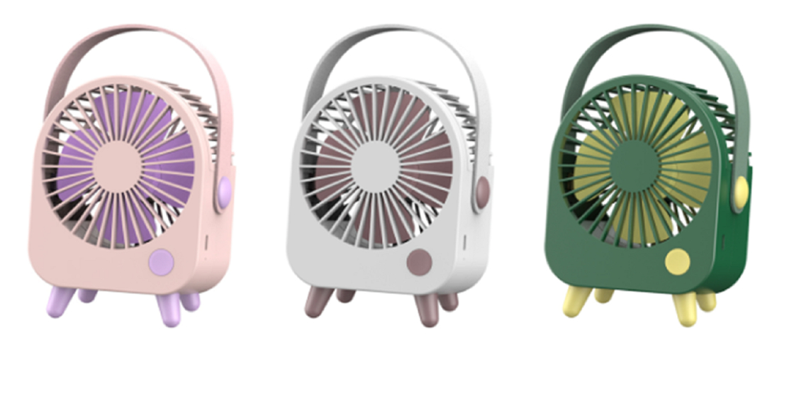 ETEK motor sin escobillas ventilador de escritorio con acento de cuero, batería de 1200mAh, modos de 3 velocidades, peso neto de 218g ((Pink/Green/White)