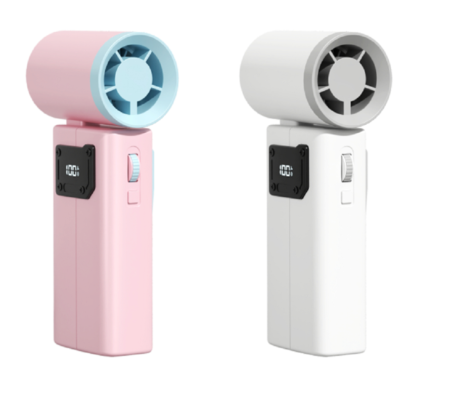 ETEK 3600mAh ventilador de alta capacidad con 6.5W de potencia, 100 velocidades + modo turbo, cuerpo de doble color ABS + PC ((Blanco / Rosa).