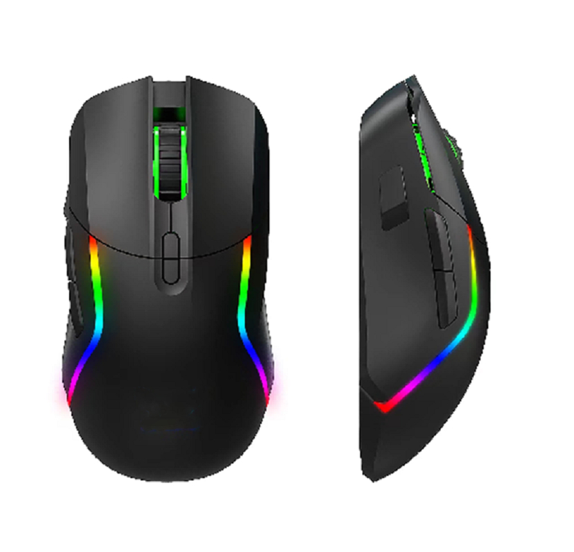 Este ratón de juego RGB inalámbrico 2.4G + Bluetooth con 8 botones, ajuste 1200-3200DPI,3Batería de.7V/600mA