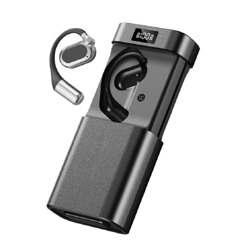 Auriculares inalámbricos de traducción AI ETEK Open-fit con linterna LED y estuche de carga Power Bank de 1800 mAh Negro / Complexión