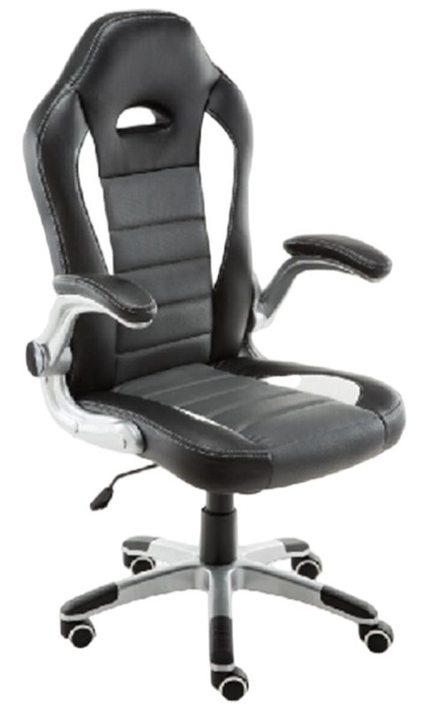 Silla ergonómica con reposabrazos plegables y triple almohadilla de PU de 320 mm, rodillos de PU con base de recubrimiento en polvo y gasolift de pintura de 100 mm