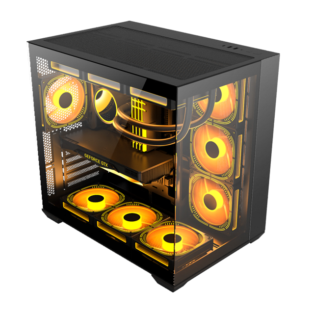 Caja de computadora compatible con placas base EATX/ATX/Micro-ATX/Mini-ITX/BTF con acero SPCC de 0,6 mm y vidrio templado de doble cara
