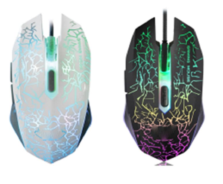 ETEK Wired Gaming Mouse,2400 DPI, 6 botones, luz RGB de color para respirar, interfaz USB, cable de 1,5 m ((Negro, blanco)