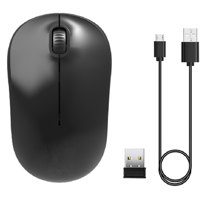Mouse inalámbrico de 3 botones 2.4G,batería de 500mAh, 1200 DPI, material ABS, negro, micro USB de carga, 3.7V/10mA