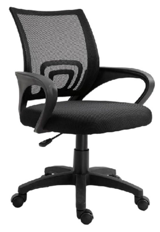 Silla de oficina de malla con reposabrazos de PP fijos, base de nylon de 320 mm, elevador de gas cromado de 100 mm y tela de malla negra,para varios espacios de trabajo