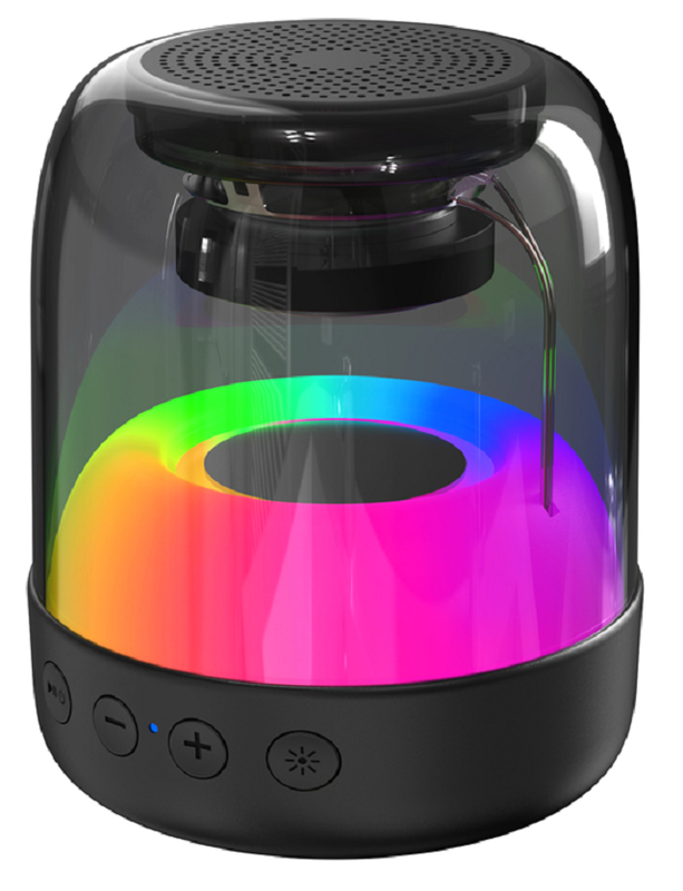Altavoz Bluetooth portátil de 3W, controlador de 2 pulgadas, carcasa de ABS, iluminación RGB, 500mAh, compatible con BT/AUX/USB/TF, llamada manos libres