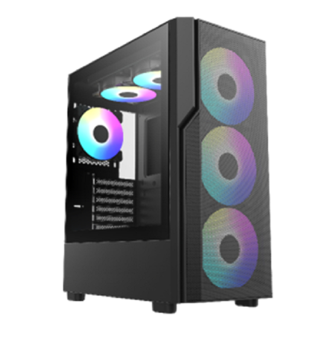 Cuadro de juego ATX de torre media con vidrio templado, 7 ranuras de expansión, USB 3.0 + Tipo-C (opcional) y soporte de refrigeración frontal / superior / trasera