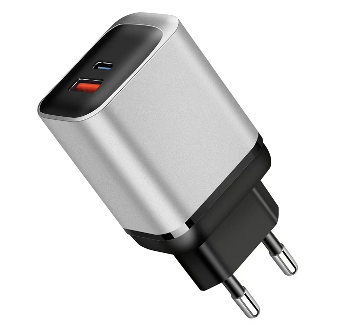 ETEK 30W Dual-Port GaN cargador rápido con PD + PPS + QC, 1USB-C + 1USB-A, entrada 110-240V CA, negro / blanco
