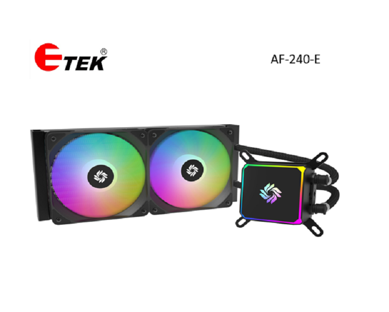 Enfriador líquido de CPU ETEK 240mm A-RGB, 265W, Bloque de agua cuadrado, Ventiladores PWM, Compatible con LGA1700/AM5