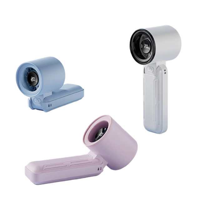 Ventilador USB plegable de alta velocidad con pantalla LED, 3000mAh, 5 velocidades, Tipo-C, Negro/Morado/Azul/Blanco, para viajes, oficina y uso al aire libre