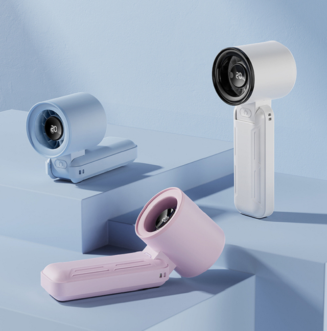 Ventilador USB plegable de alta velocidad con pantalla LED, 3000mAh, 5 velocidades, Tipo-C, Negro/Morado/Azul/Blanco, para viajes, oficina y uso al aire libre