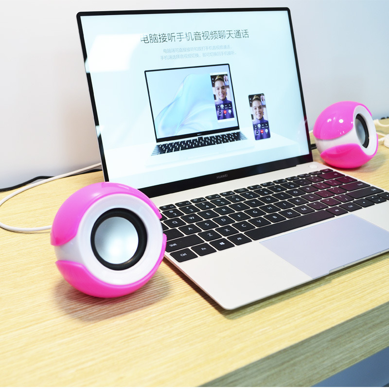 Altavoz de escritorio USB compacto con controladores de 32 imanes y alimentación USB de 5V Plug-and-Play en azul y rosa
