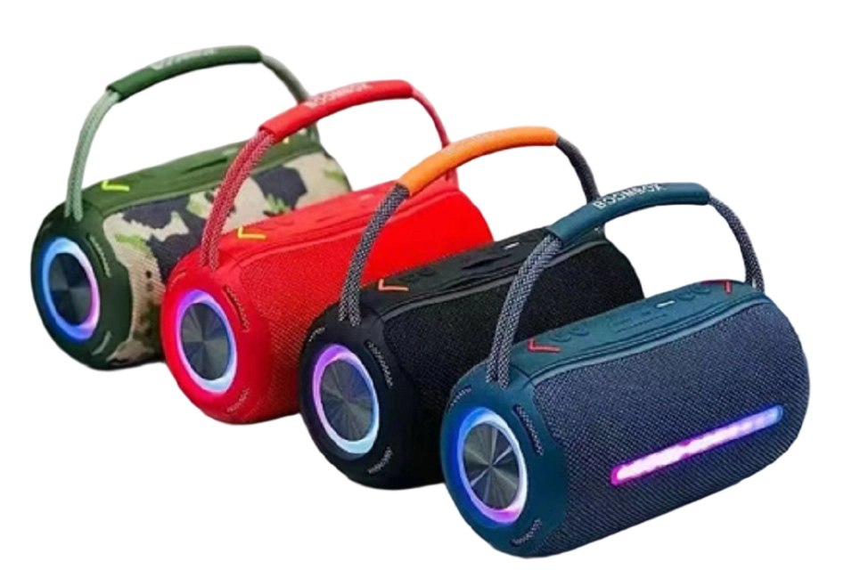 Altavoz Bluetooth para fiestas de 10W, Doble 5W RMS, BT/AUX/TF/Disco U, Batería de 1200mAh, Diseño de tela+plástico, para fiestas, exteriores, hogar, etc.