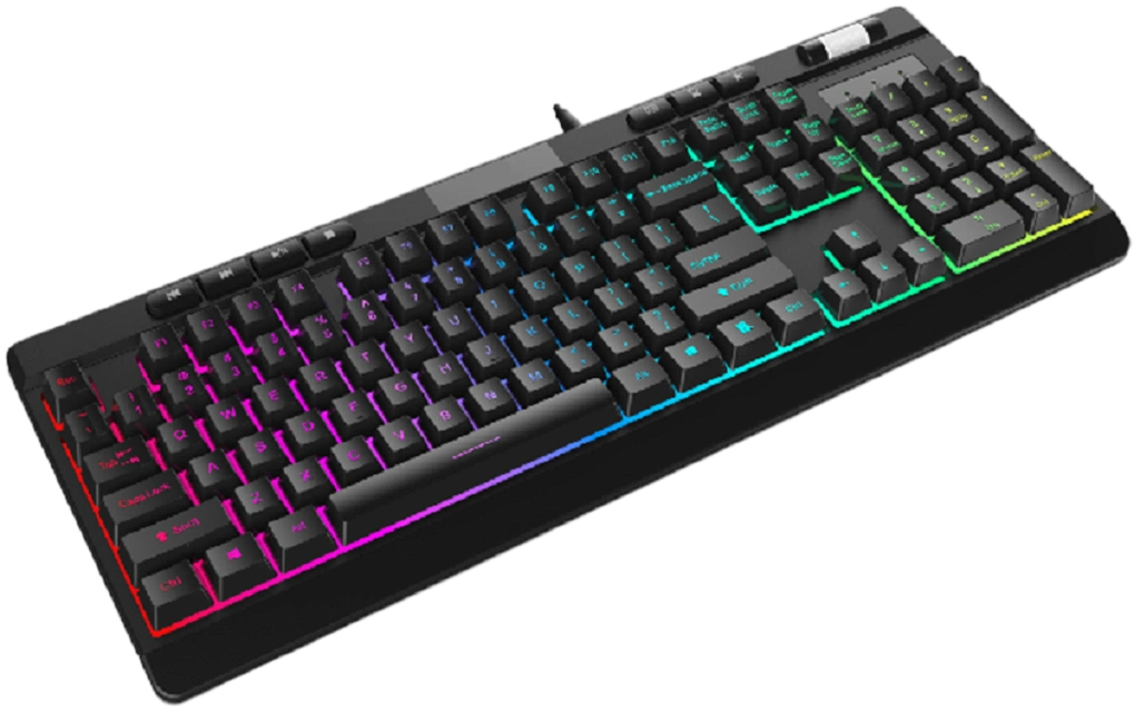 Teclado Gaming ETEK RGB, 104 Teclas, Multimedia, Retroiluminación Ajustable, Cable de Cuero de 1.5M, Negro, 660g