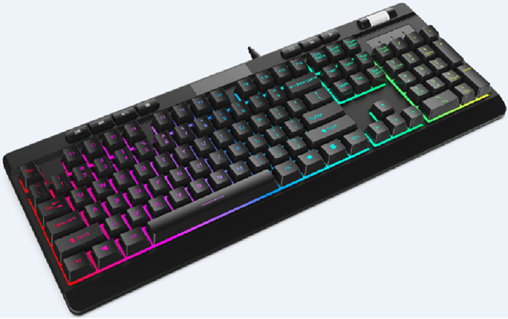 Teclado Gaming ETEK RGB, 104 Teclas, Multimedia, Retroiluminación Ajustable, Cable de Cuero de 1.5M, Negro, 660g