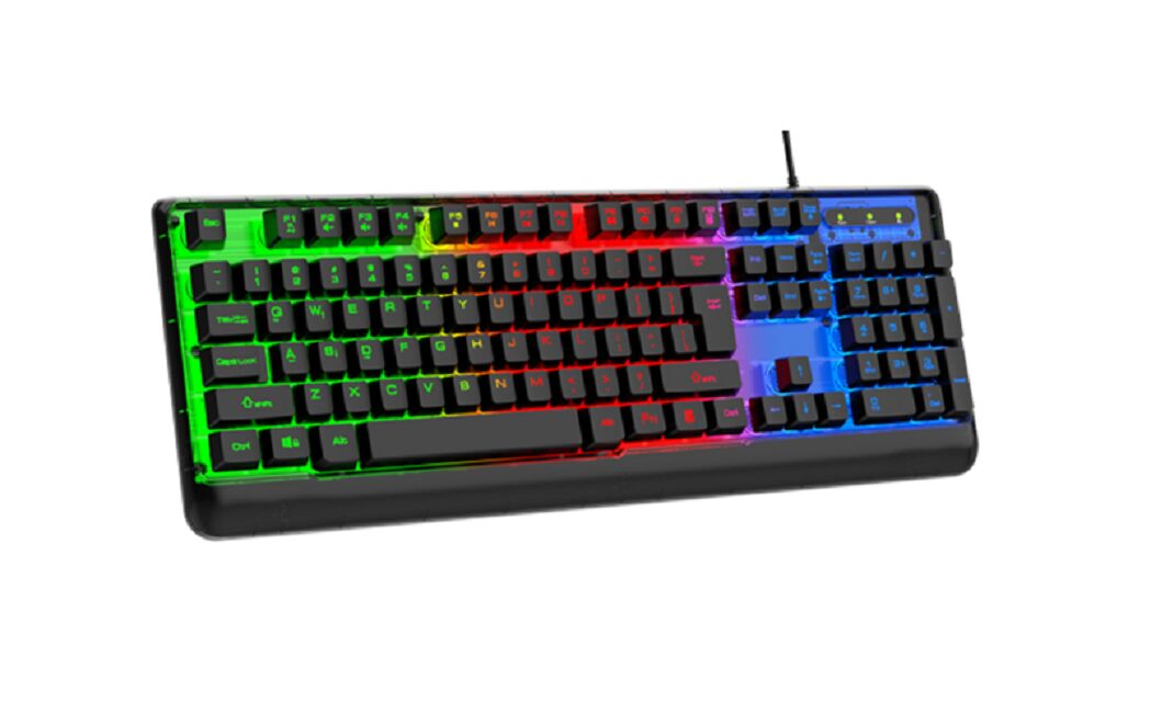 3-Color Backlit Wired Gaming Keyboard,Transparent ABS Top Shell, Laser-Printed Keys, 19-Key Anti-Ghosting, 1.5M Cable
