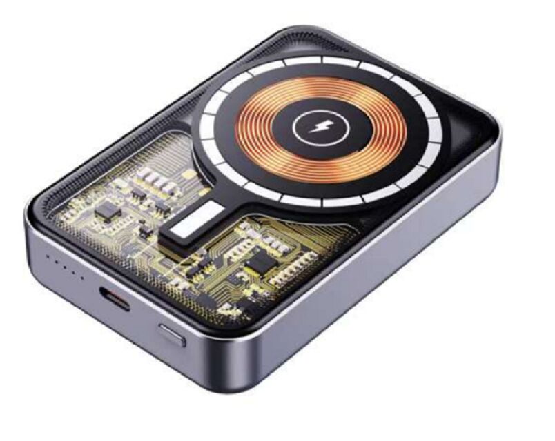 10000mAh Banco de energía transparente Mecha con cable de 22.5W + 15W de carga inalámbrica magnética compatible con MagSafe, base de aleación de metal, 94 × 63 × 17.5mm