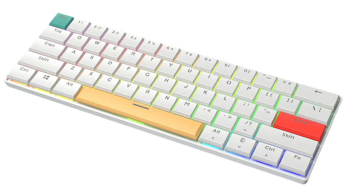 Teclado mecánico RGB de 61 teclas, 26KRO, teclados con cable y coloridos (base blanca + rojo / amarillo / verde)