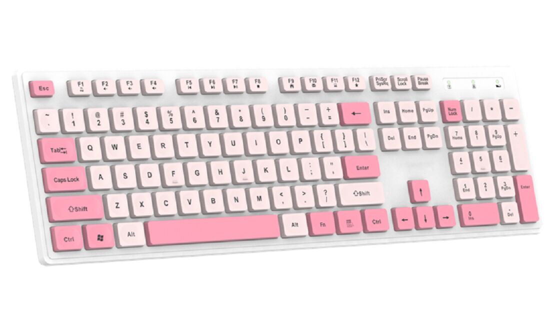 Teclado de membrana para oficina, Chip HiTrend, ABS 475, 2.4G, Cableado opcional de 1.5M, Negro/Azul/Rosa
