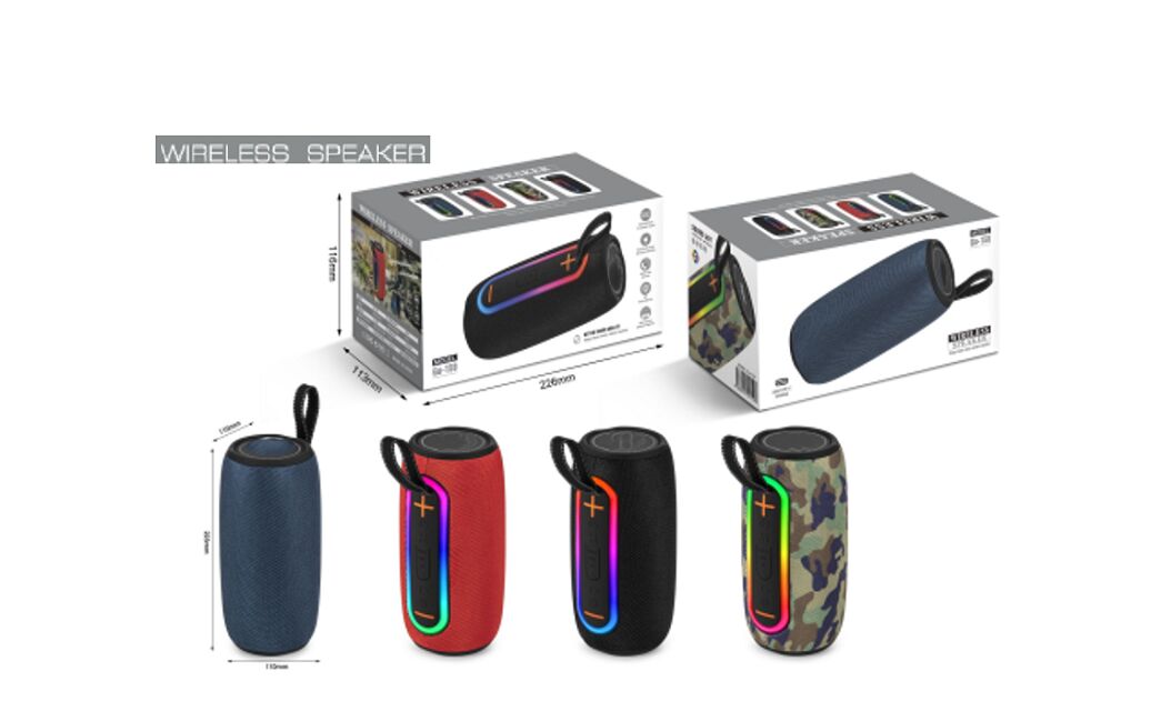 Altavoz portátil Bluetooth, Jeeli 5.3, 10W, LED Marquee, TWS, FM/USB/TF, 1200mAh, ABS+Tela