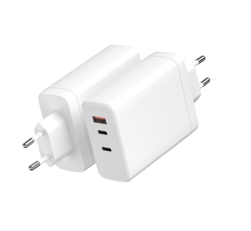 Cargador rápido GaN de 120W, salida dual de 100W USB-C PD, USB-A QC, adaptador de viaje de 100-240V, blanco/negro