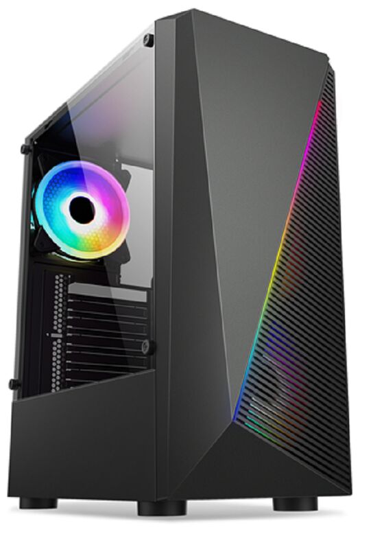 Caso de juegos ATX Mid-Tower con panel lateral de vidrio templado, luz frontal RGB personalizable y 7 ranuras de expansión