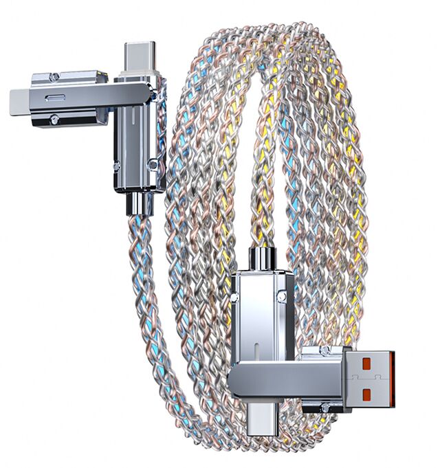 Cable de carga rápida transparente, 65W C-C, 27W C-L, 5 núcleos de cobre, indicador LED