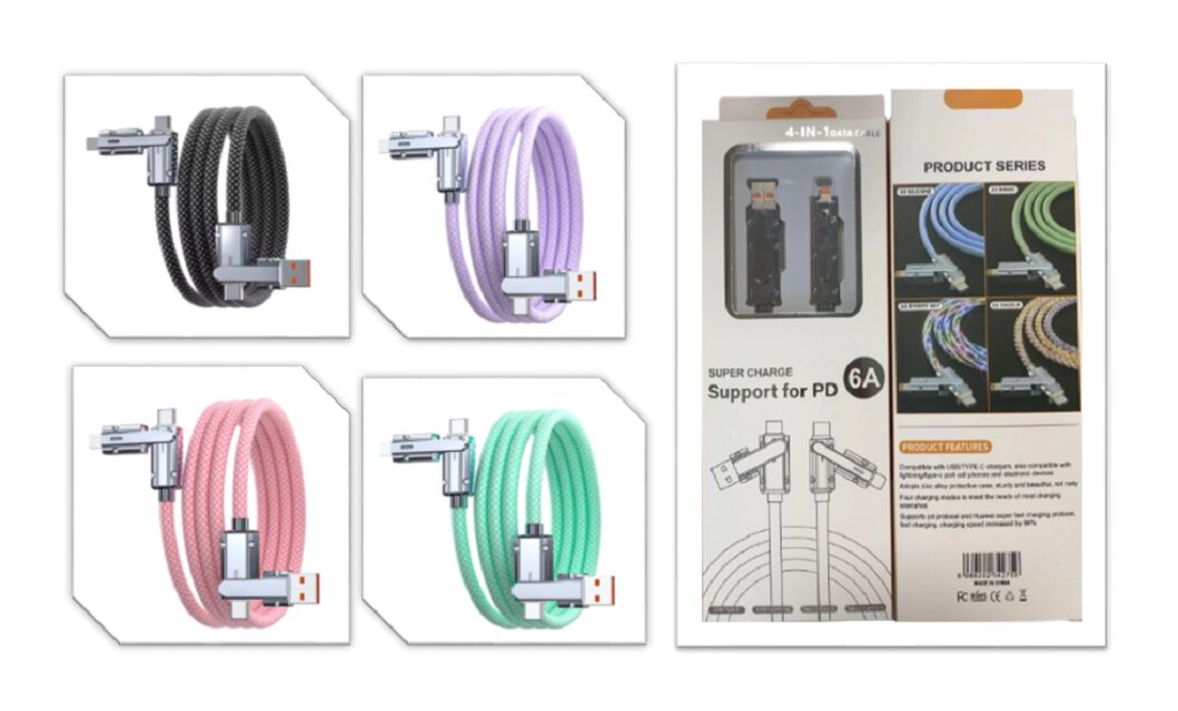 65W Cable de carga rápida,48-Braid Nylon, Zinc Alloy, LED Indicator, C-C 65W / C-L 27W, 4 Colors-black, pink, green, purple