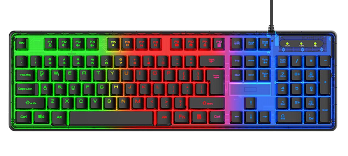Teclado de juegos con cable, retroiluminación de 3 colores, 19 teclas anti fantasmas, grabado con láser